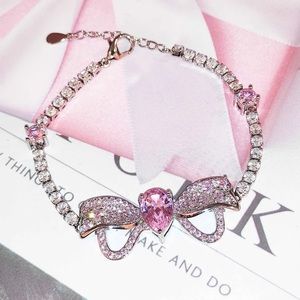 Silver Pink Bow CZ Bracelet